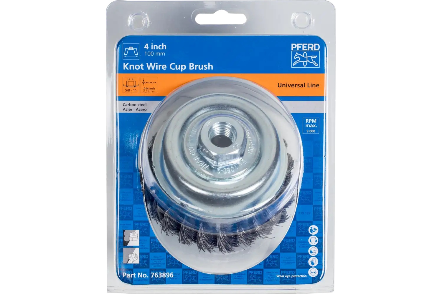 Picture of Pferd Knot Wire Cup Brush Psf 4" Dia. .014 Carbon Steel 5/8-11" Thread